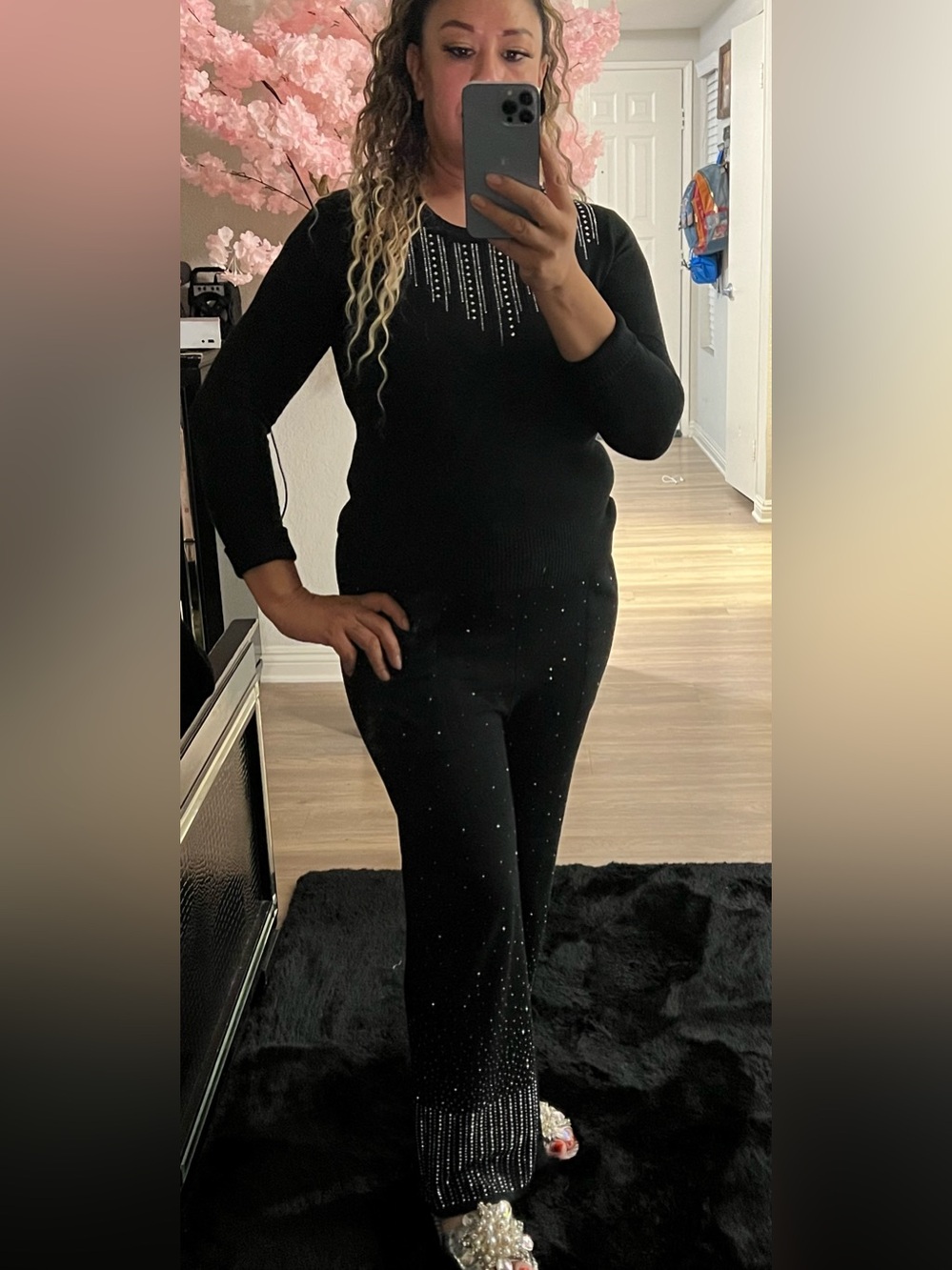 Black Embellished Women’s Knit Pants
